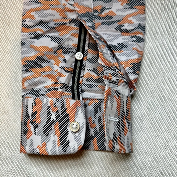 Shirt with orange grey and black modern camo. - Picture 3 of 5